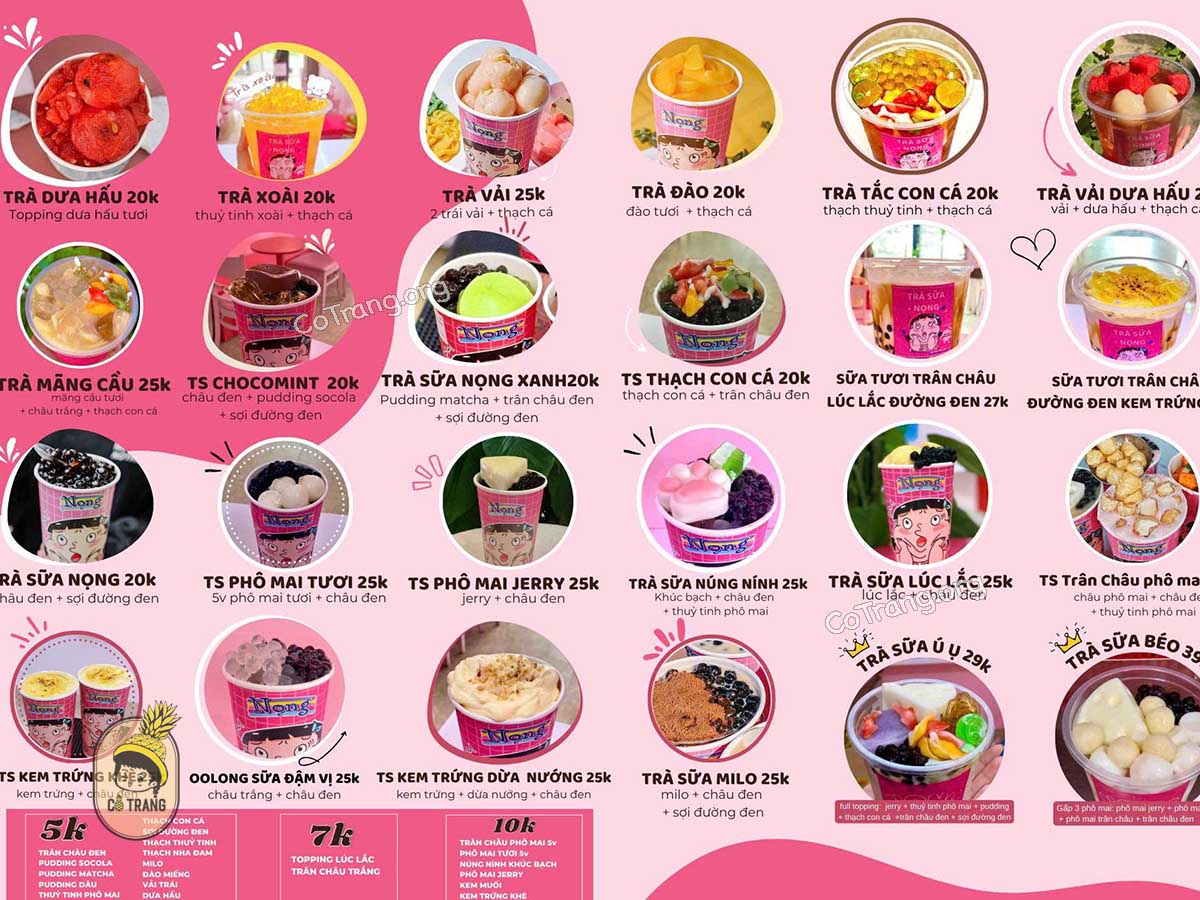 Menu tại Trà sữa Nọng Gia Lai