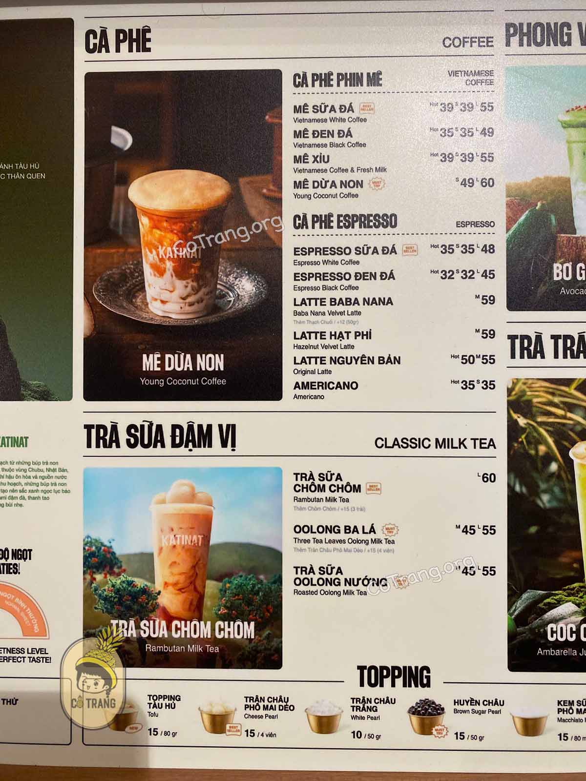 Menu Đồ uống tại Katinat Đà Nẵng