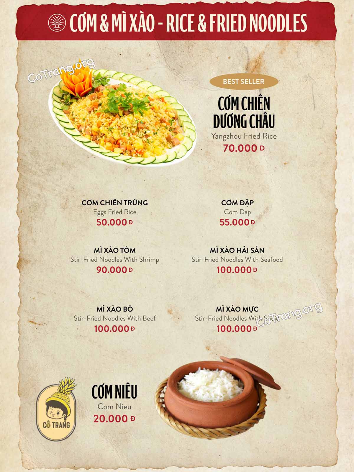 Menu tại Nhà Hàng Cội Nguồn Đà Nẵng