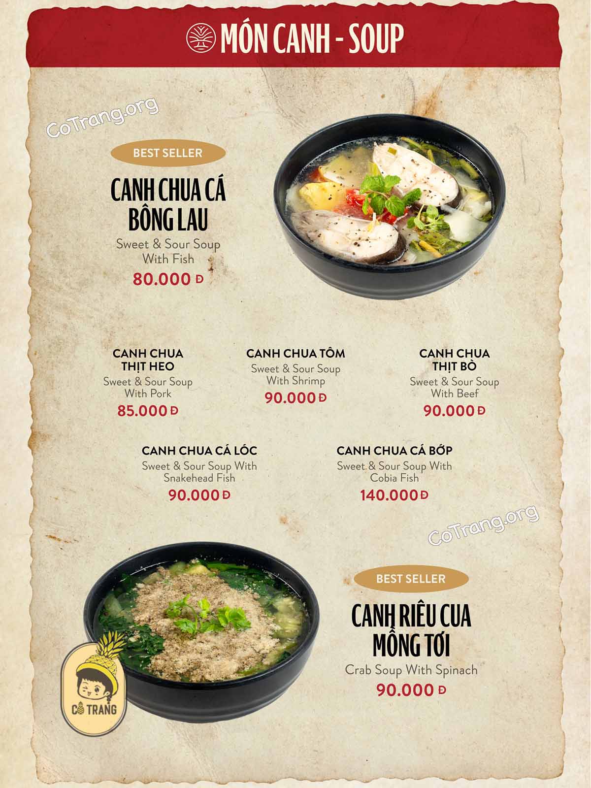 Menu tại Nhà Hàng Cội Nguồn Đà Nẵng