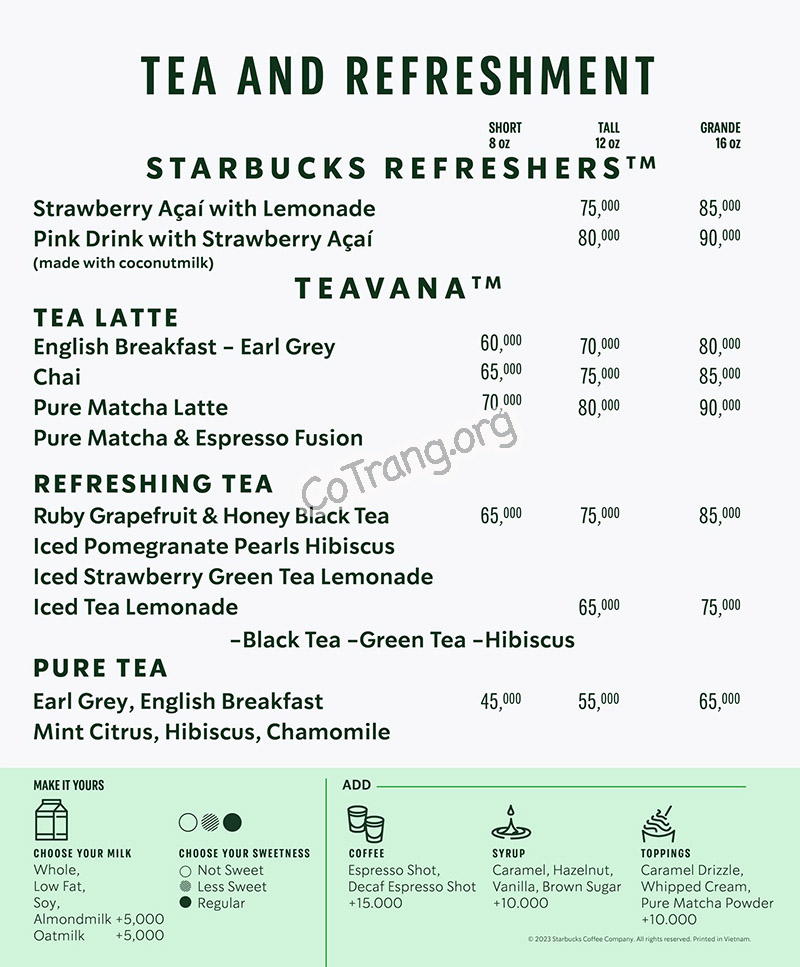 Menu Starbucks Huế