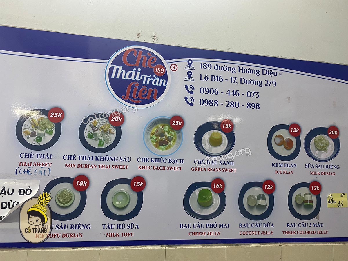 Menu Chè Liên 189 Hoàng Diệu - Đà Nẵng