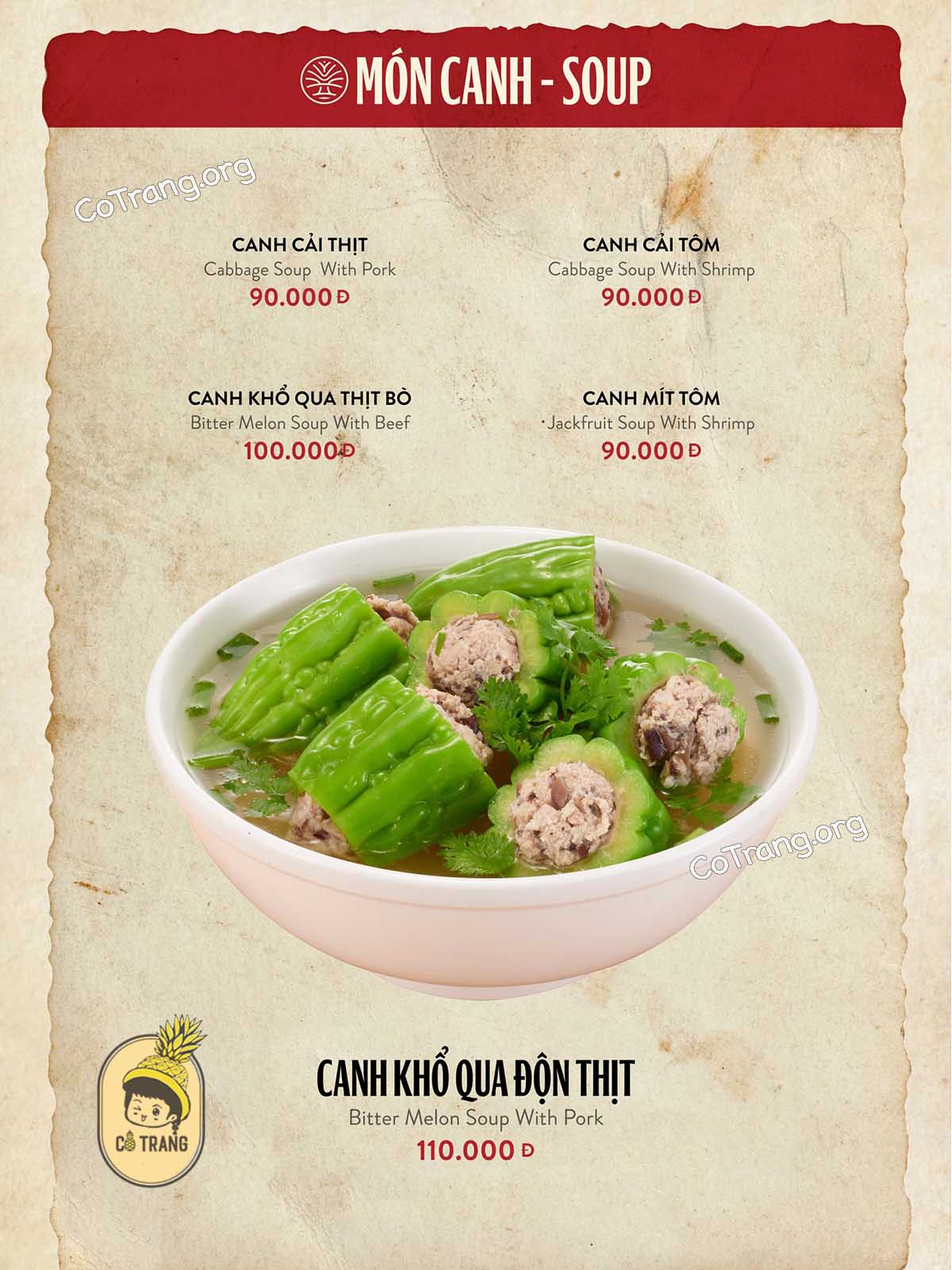 Menu tại Nhà Hàng Cội Nguồn Đà Nẵng