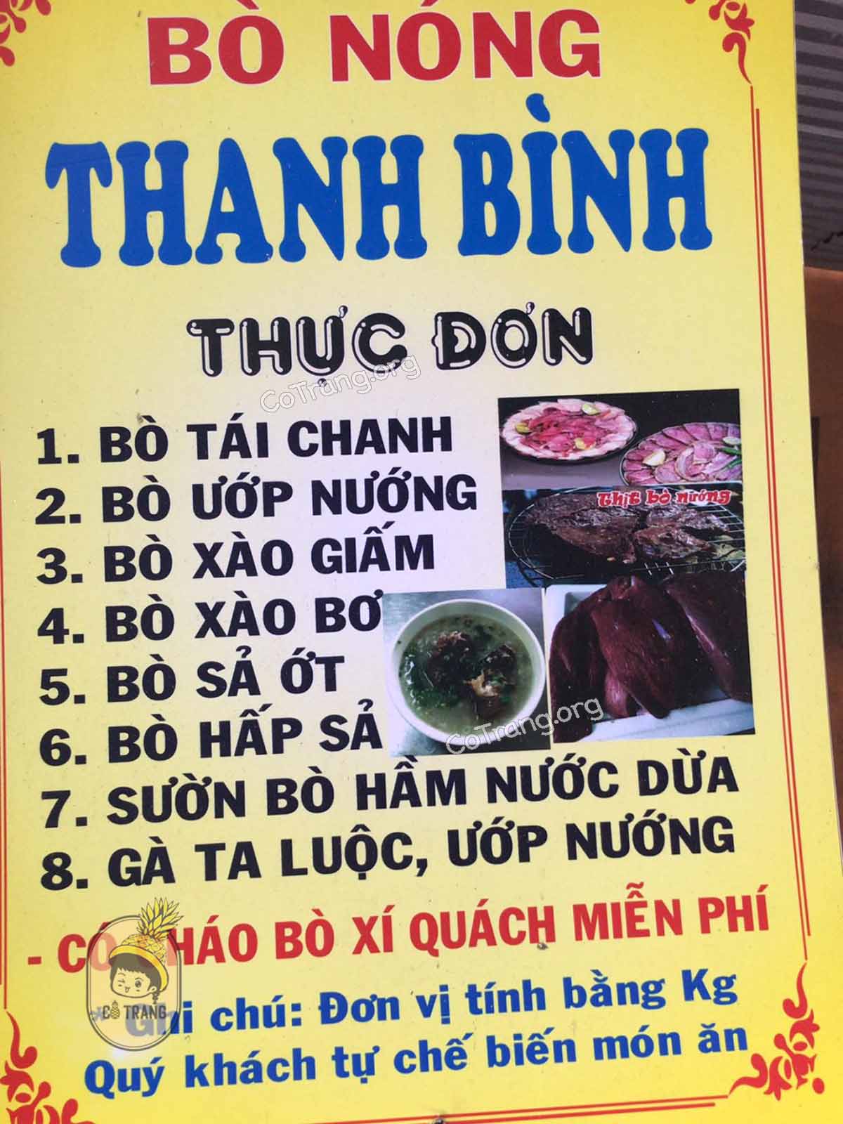 Menu tại Quán Bò Nóng Thanh Bình - Phú Quý