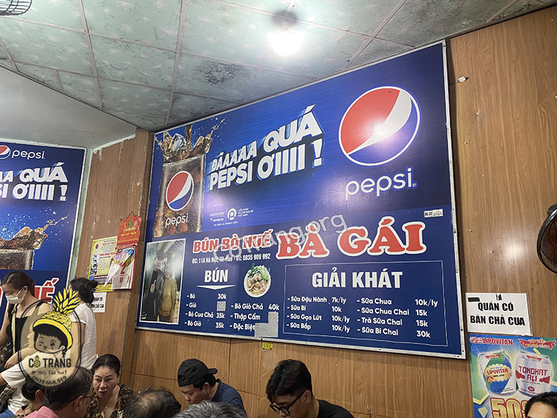 Menu tại Bún Bò Huế Bà Gái