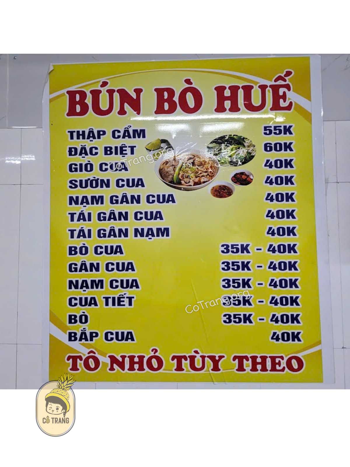 Menu và Không gian tại Bún Bò Huế O Phượng, Huế