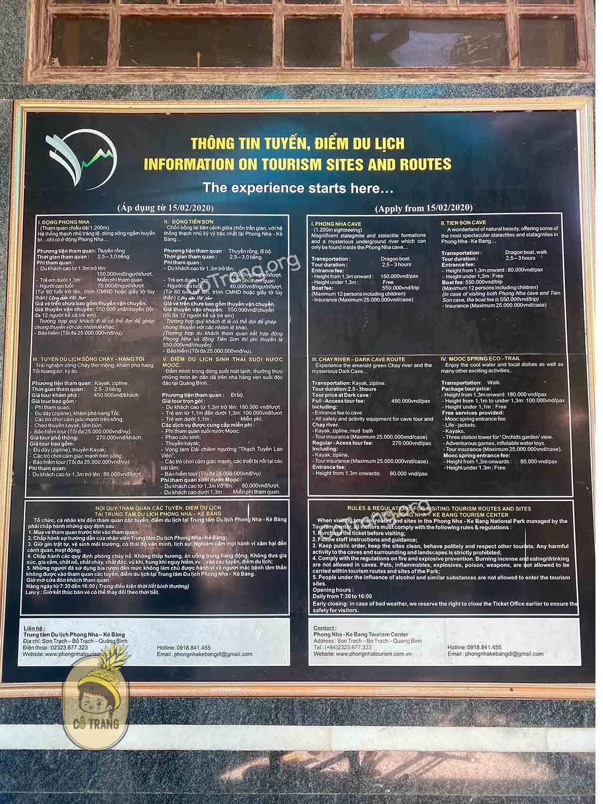 Giá vé Động Phong Nha Quảng Bình