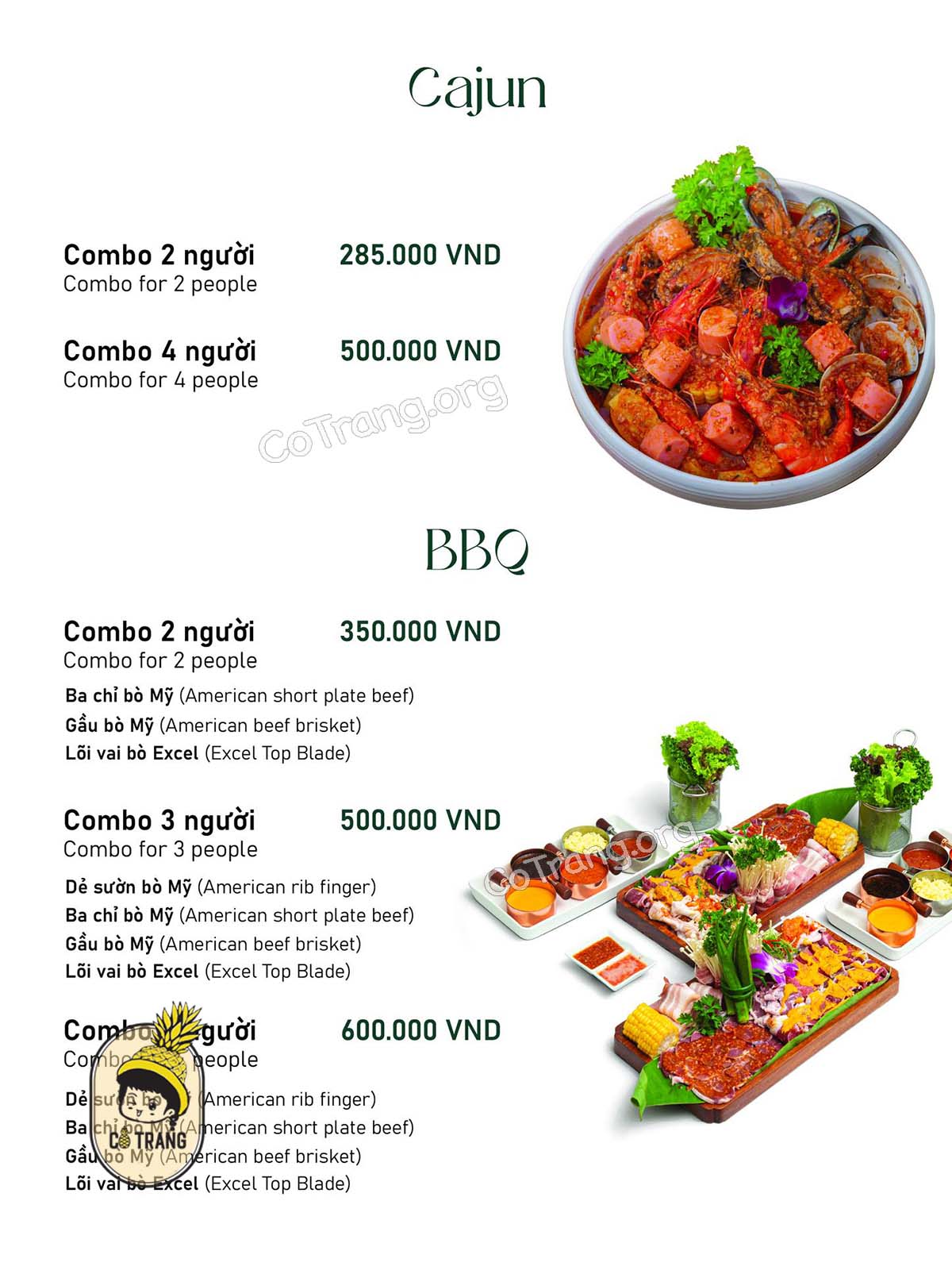 Menu tại A La Mer Restaurant Đà Nẵng