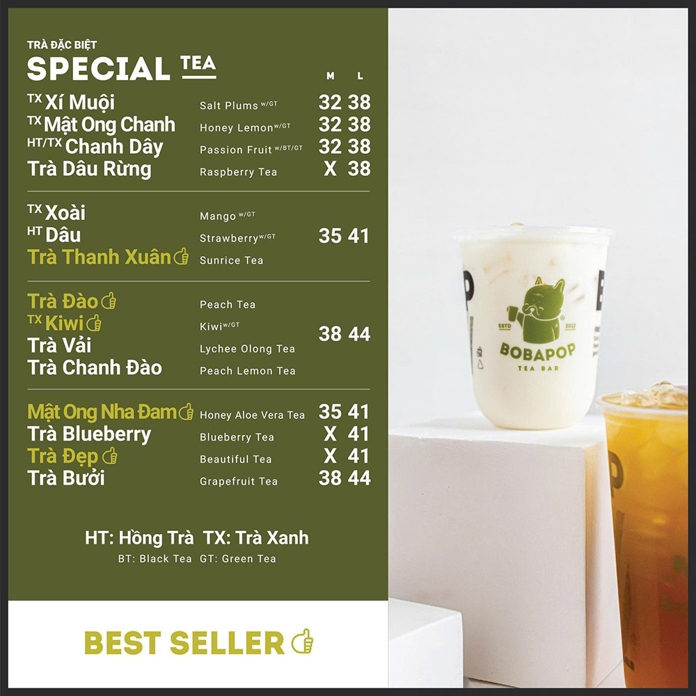 Menu Trà sữa Bobapop Quảng Ngãi