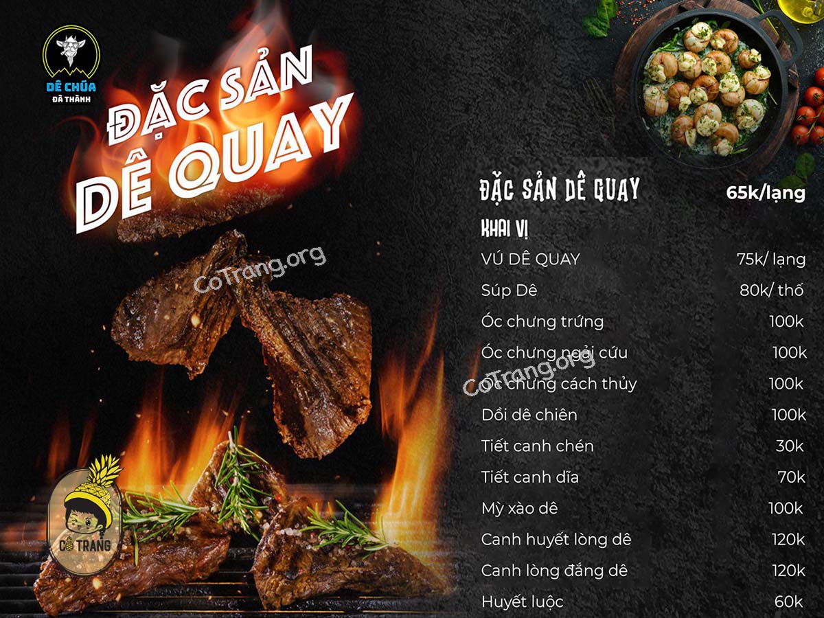 Menu tại Dê Chúa Đà Thành Đà Nẵng
