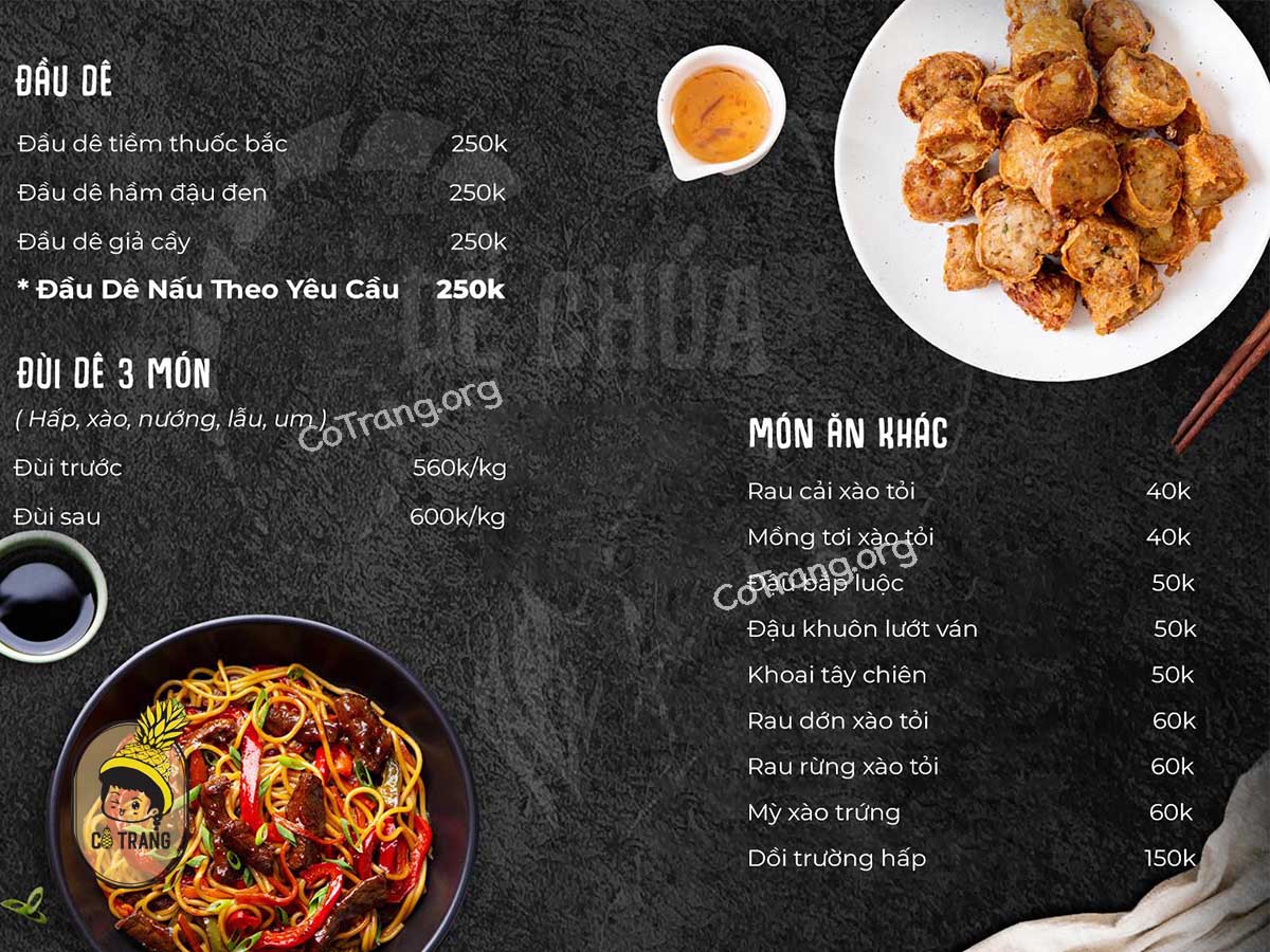 Menu tại Dê Chúa Đà Thành Đà Nẵng
