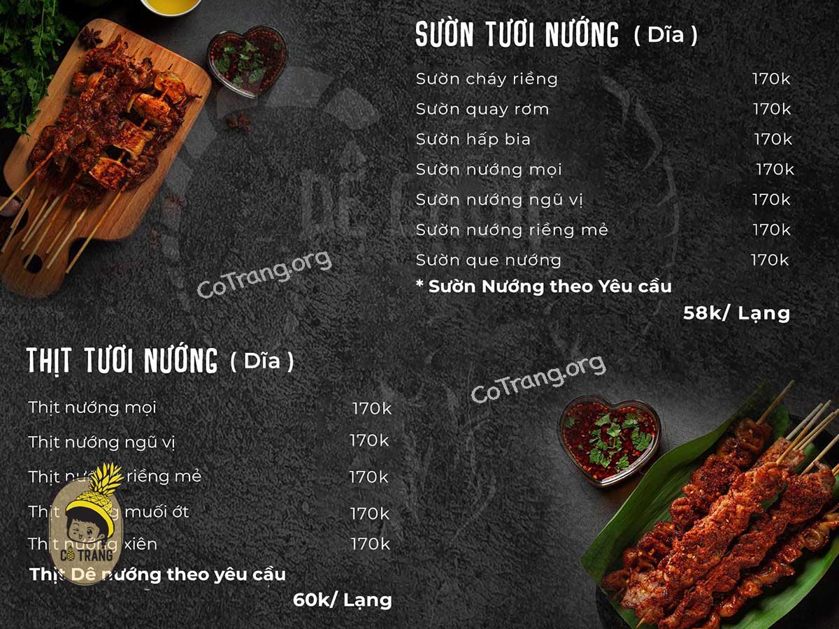 Menu tại Dê Chúa Đà Thành Đà Nẵng