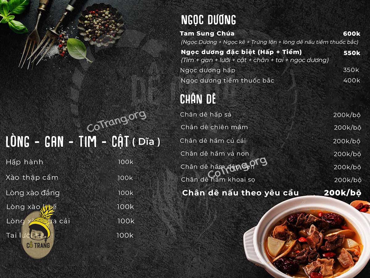 Menu tại Dê Chúa Đà Thành Đà Nẵng