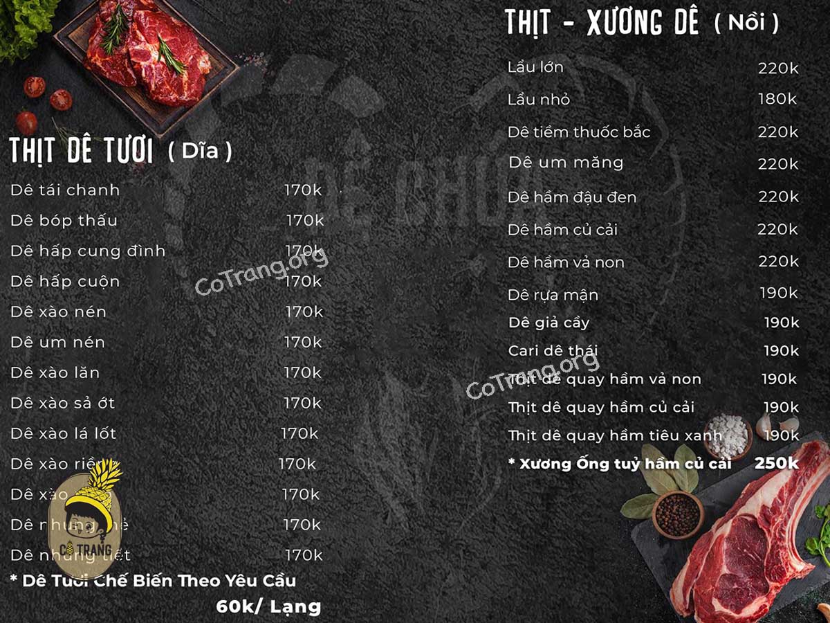 Menu tại Dê Chúa Đà Thành Đà Nẵng