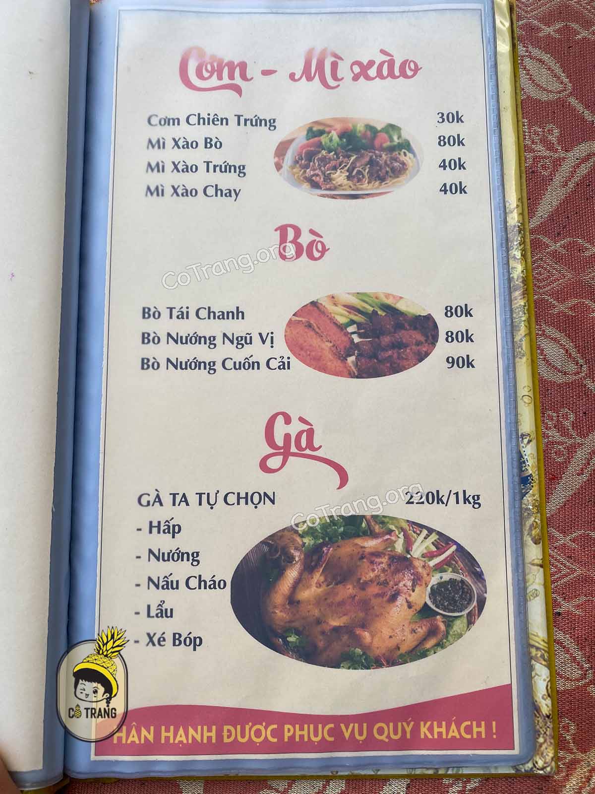 Menu món ăn tại Quán Dê Tươi Tài Ký