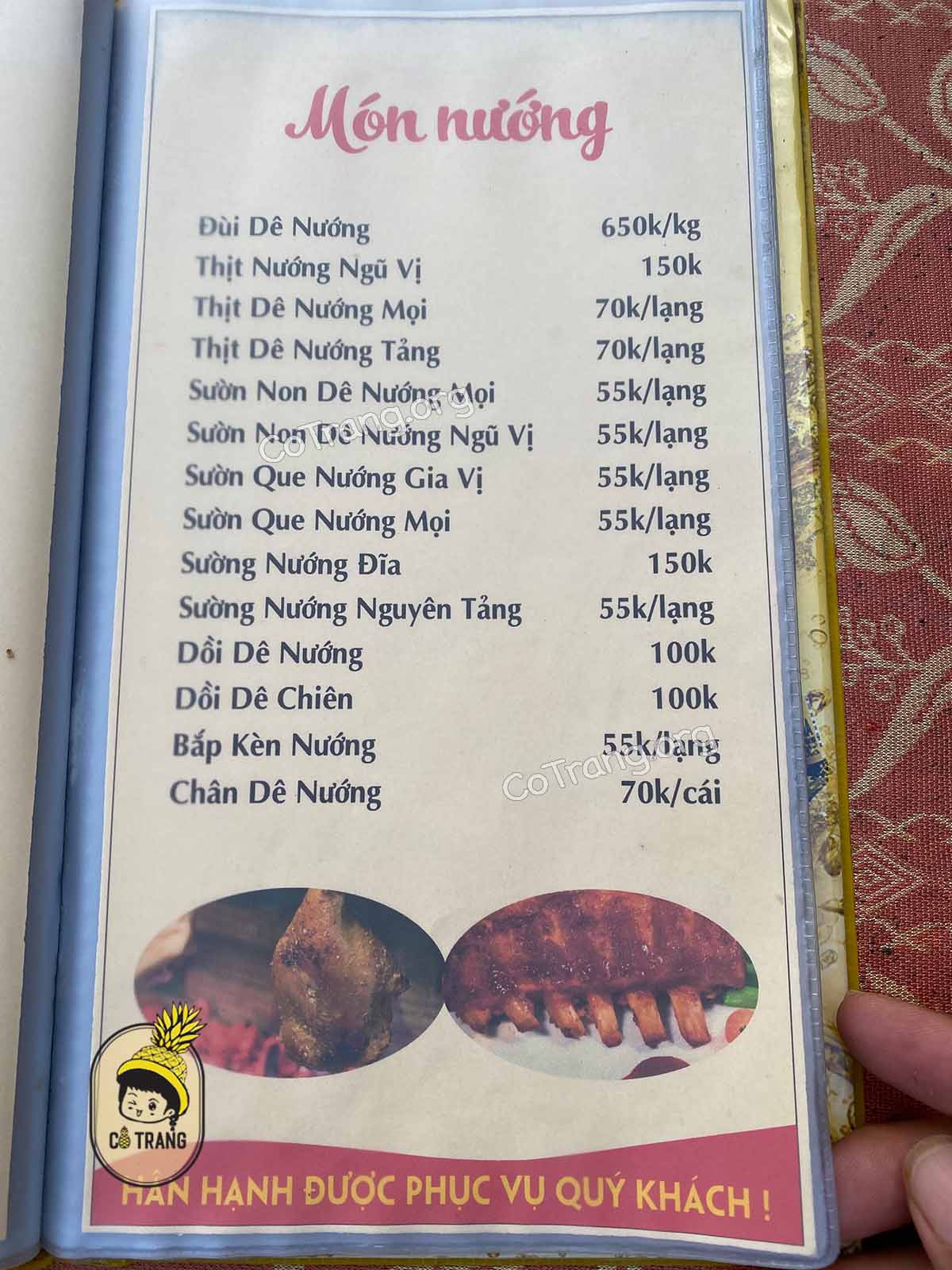 Menu món ăn tại Quán Dê Tươi Tài Ký