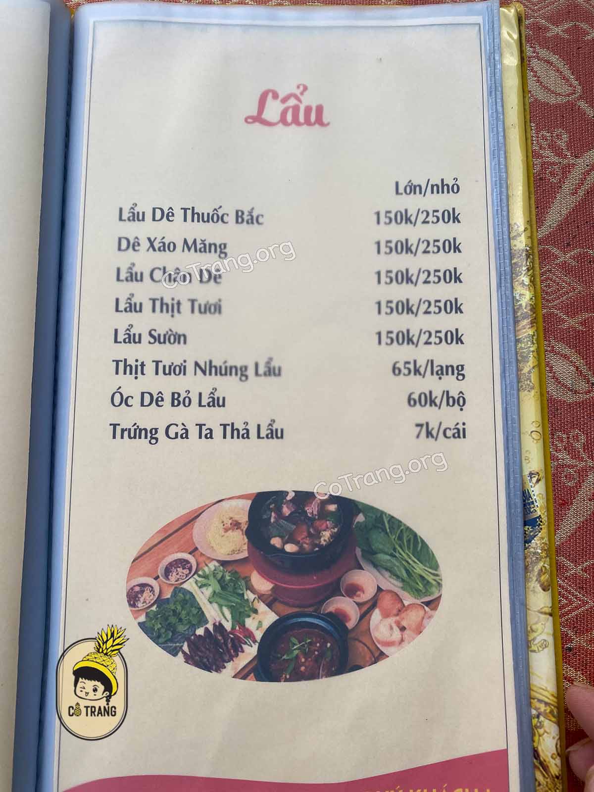 Menu món ăn tại Quán Dê Tươi Tài Ký