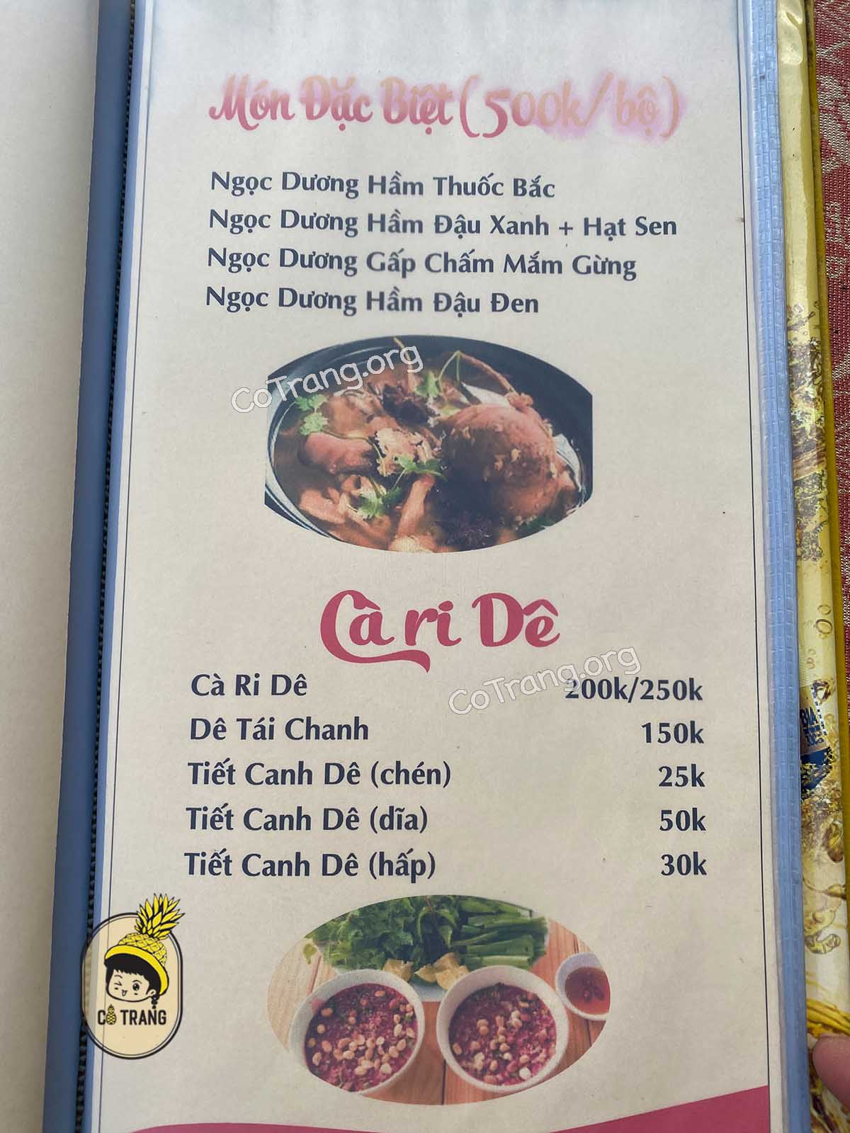 Menu món ăn tại Quán Dê Tươi Tài Ký
