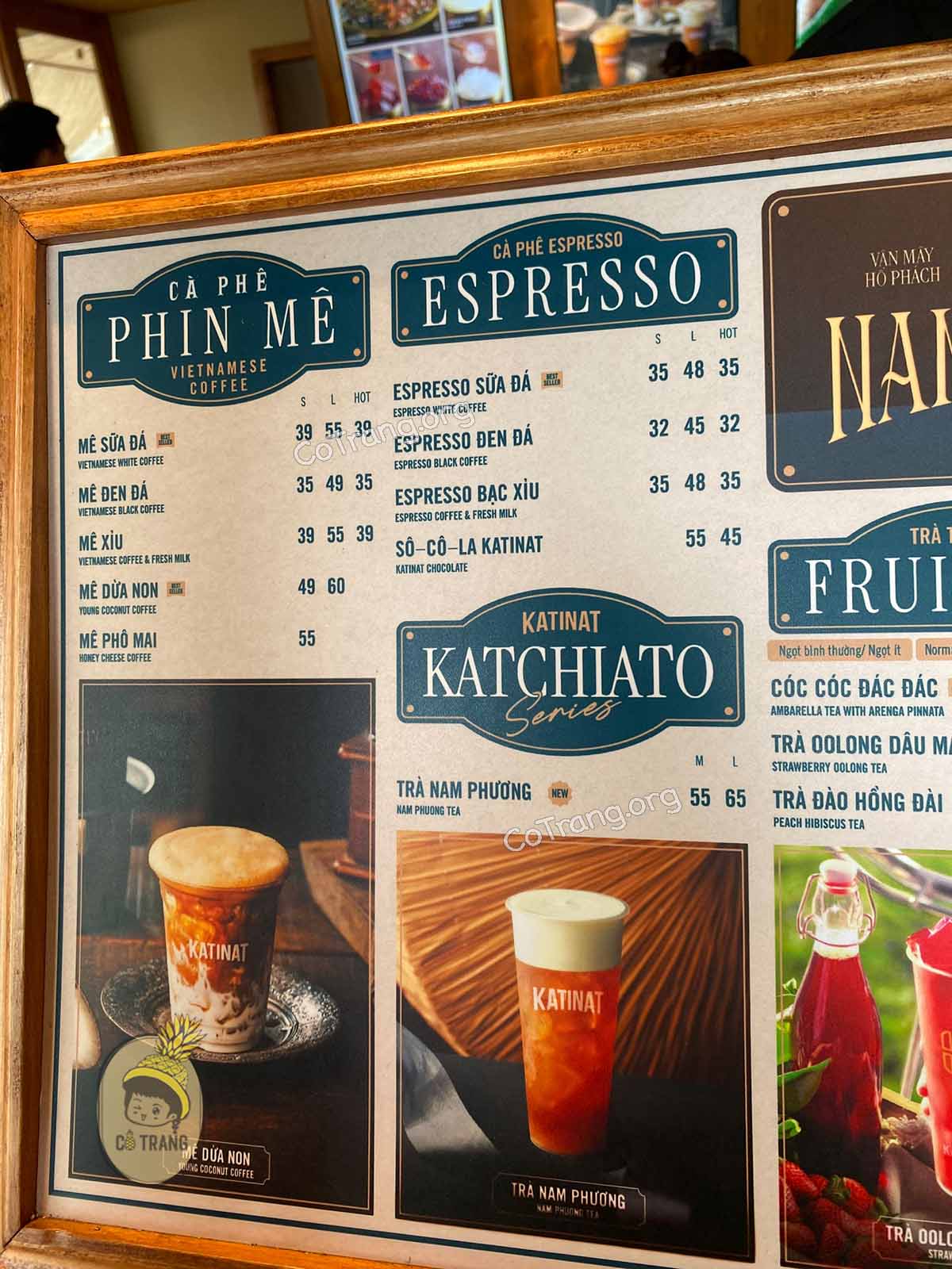 Menu tại Katinat Quy Nhơn