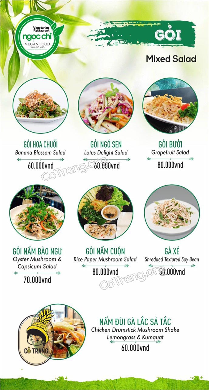 Menu tại Nhà Hàng Chay Ngọc Chi