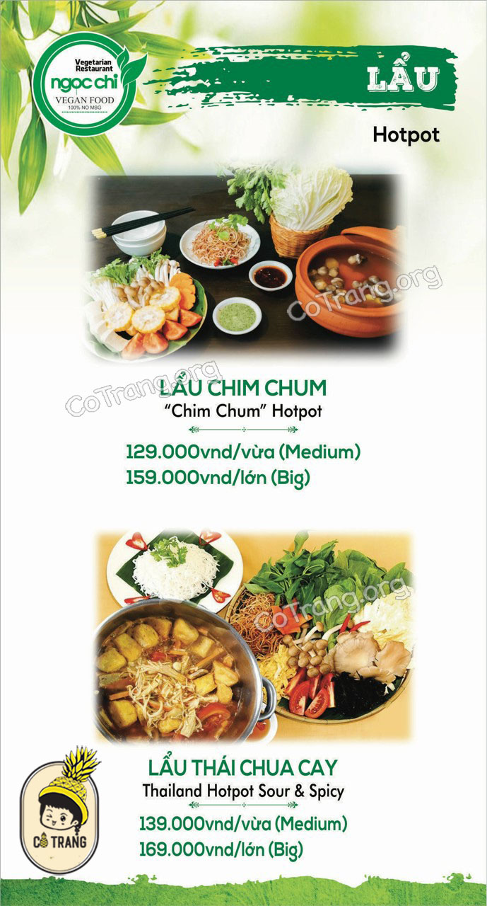 Menu tại Nhà Hàng Chay Ngọc Chi