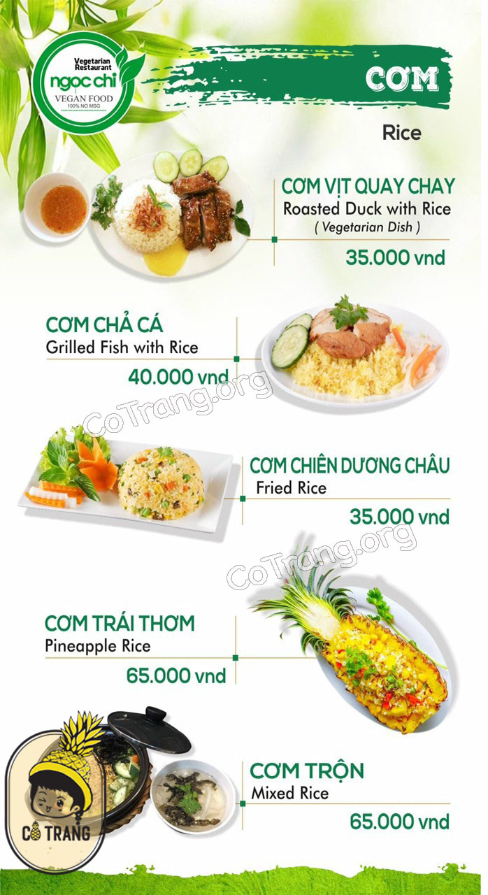 Menu tại Nhà Hàng Chay Ngọc Chi