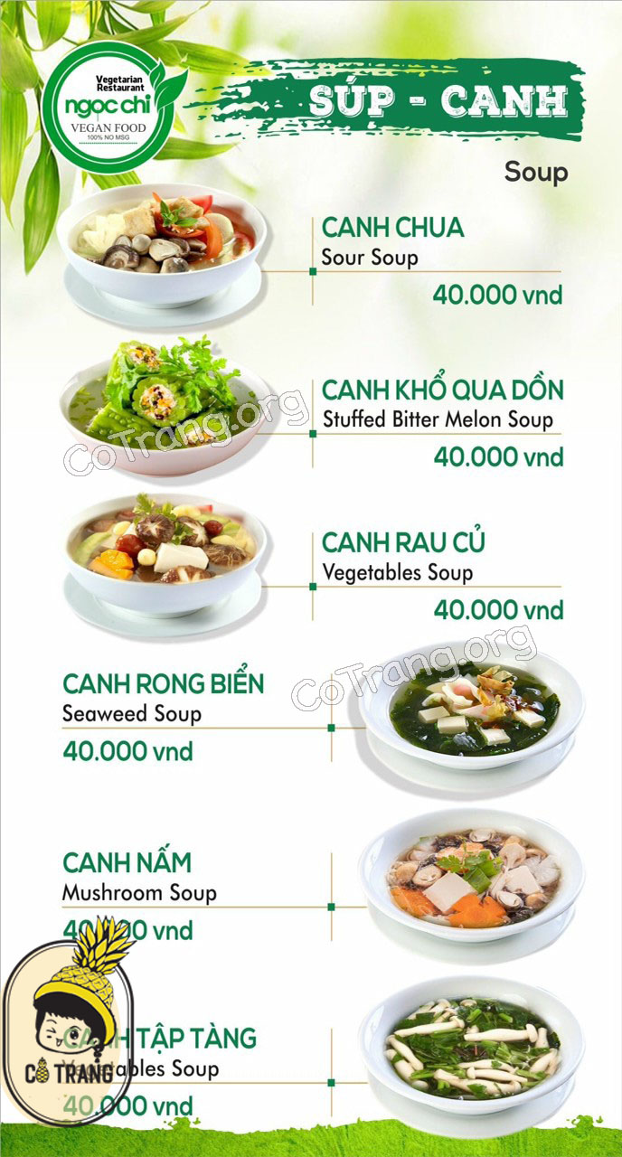 Menu tại Nhà Hàng Chay Ngọc Chi
