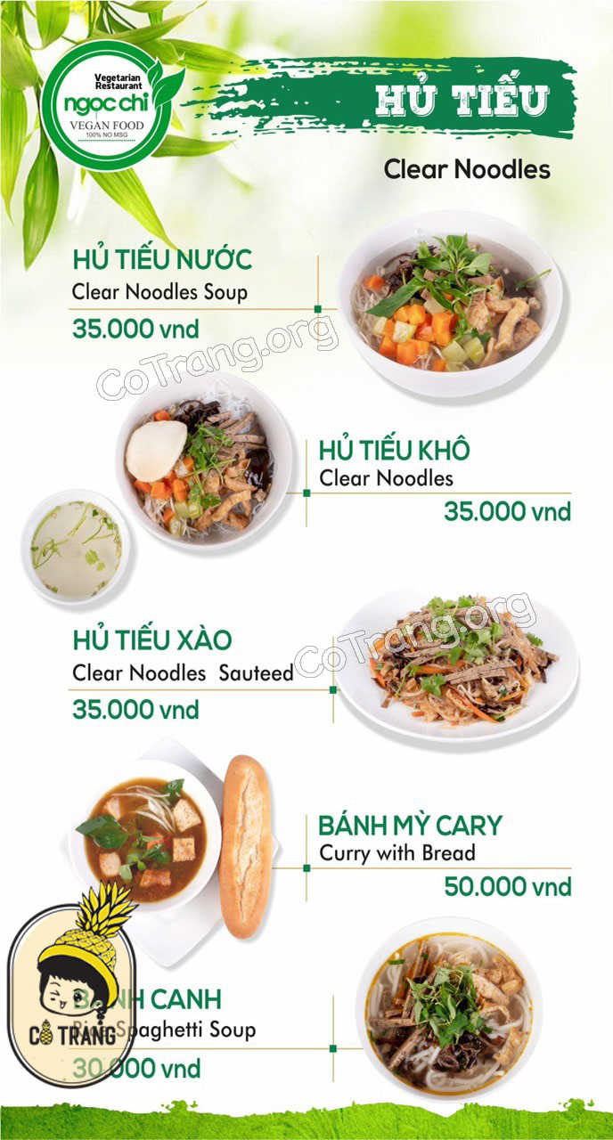 Menu tại Nhà Hàng Chay Ngọc Chi