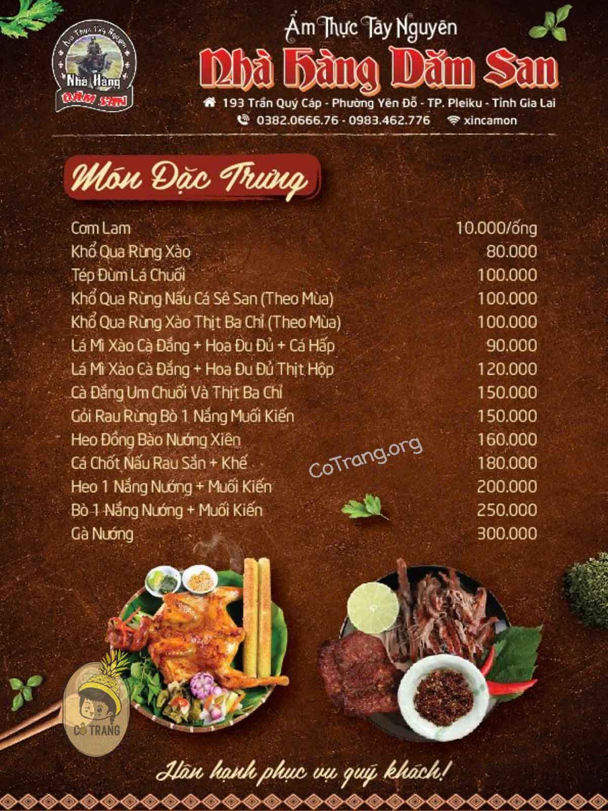 Menu Nhà hàng Dăm San Gia Lai
