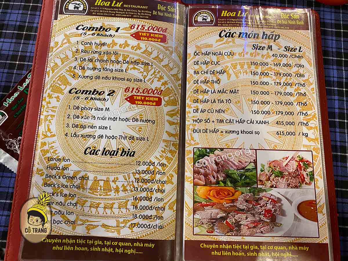 Menu Thực Đơn - Thức uống và món ăn tại Quán
