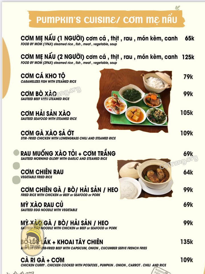Menu tại Pumpkin Restaurant Huế