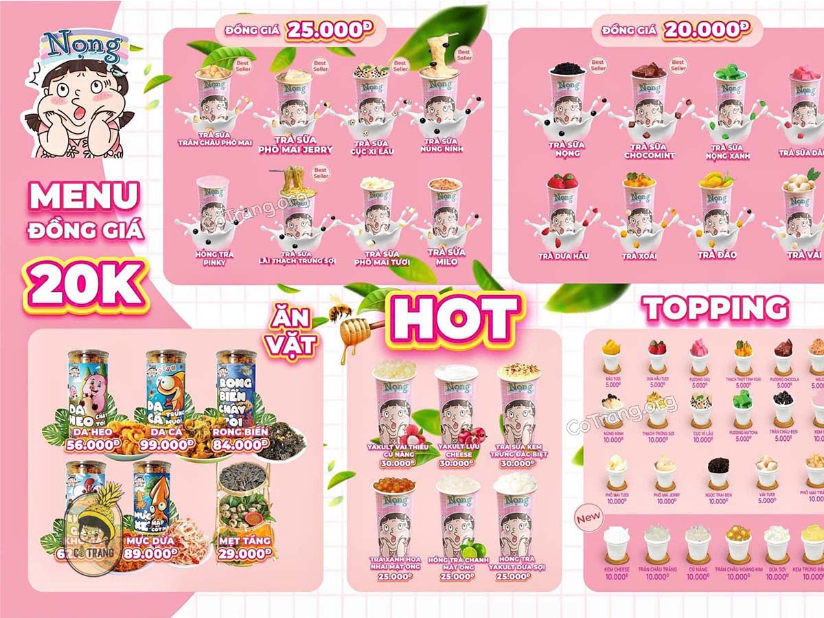 Menu tại Trà Sữa Nọng Quảng Ngãi