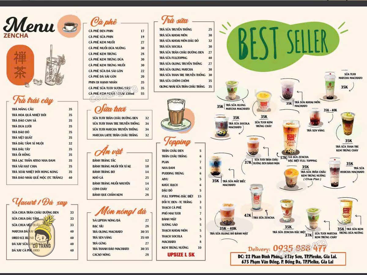 Menu tại Trà sữa Zencha Gia Lai