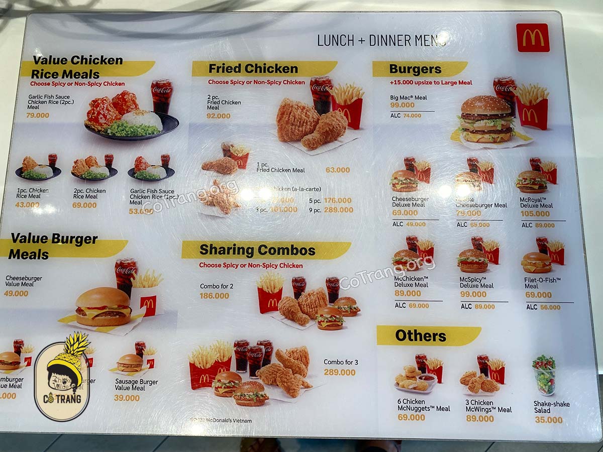 Menu Thực đơn tại McDonald's Đà Nẵng - 05 Nguyễn Văn Linh