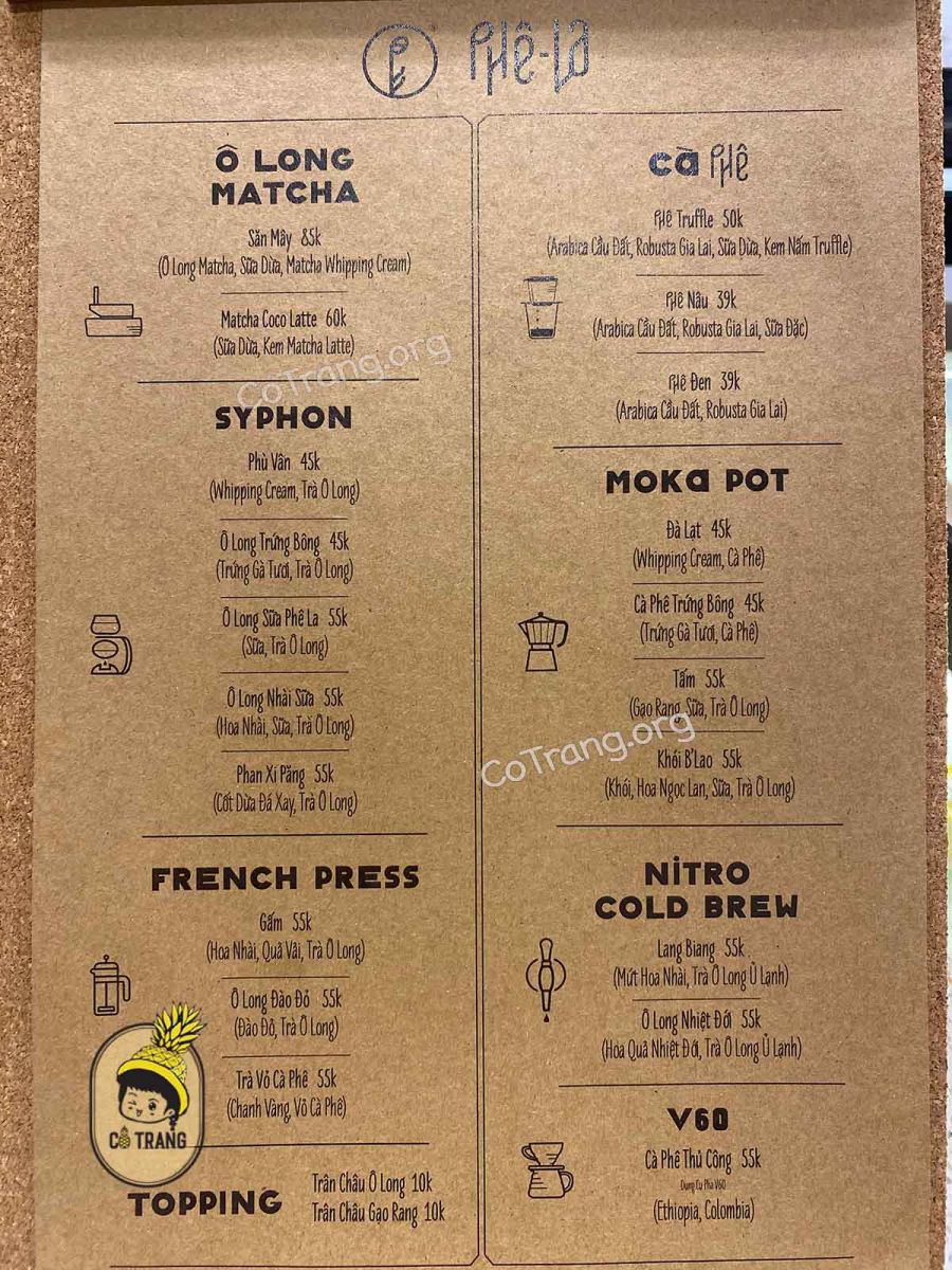 Menu Thực đơn và đồ uống tại Phê La Đà Lạt
