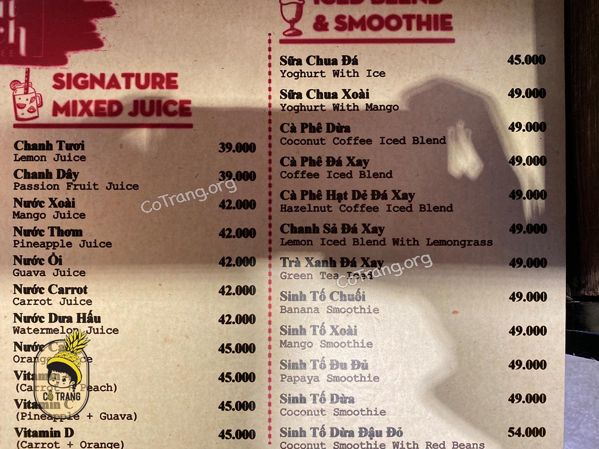 Menu Đồ uống tại Út Tịch Cafe