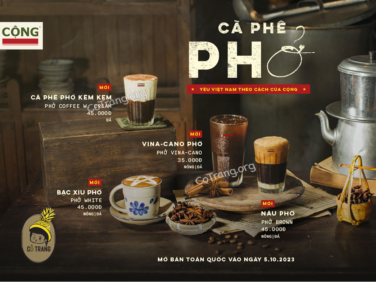 Menu thức uống tại Cộng Cafe Vinh