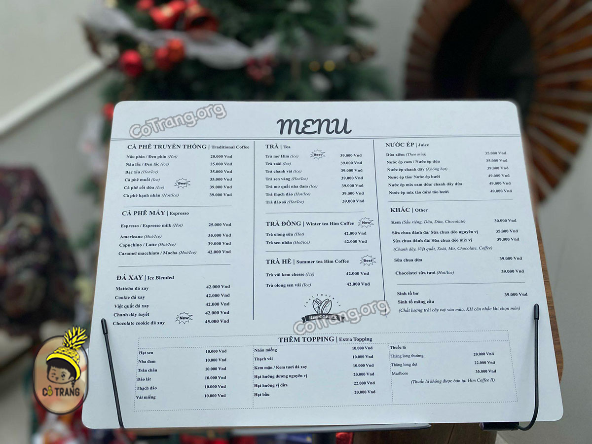 Menu Thực đơn và đồ uống tại Him Coffee Vinh