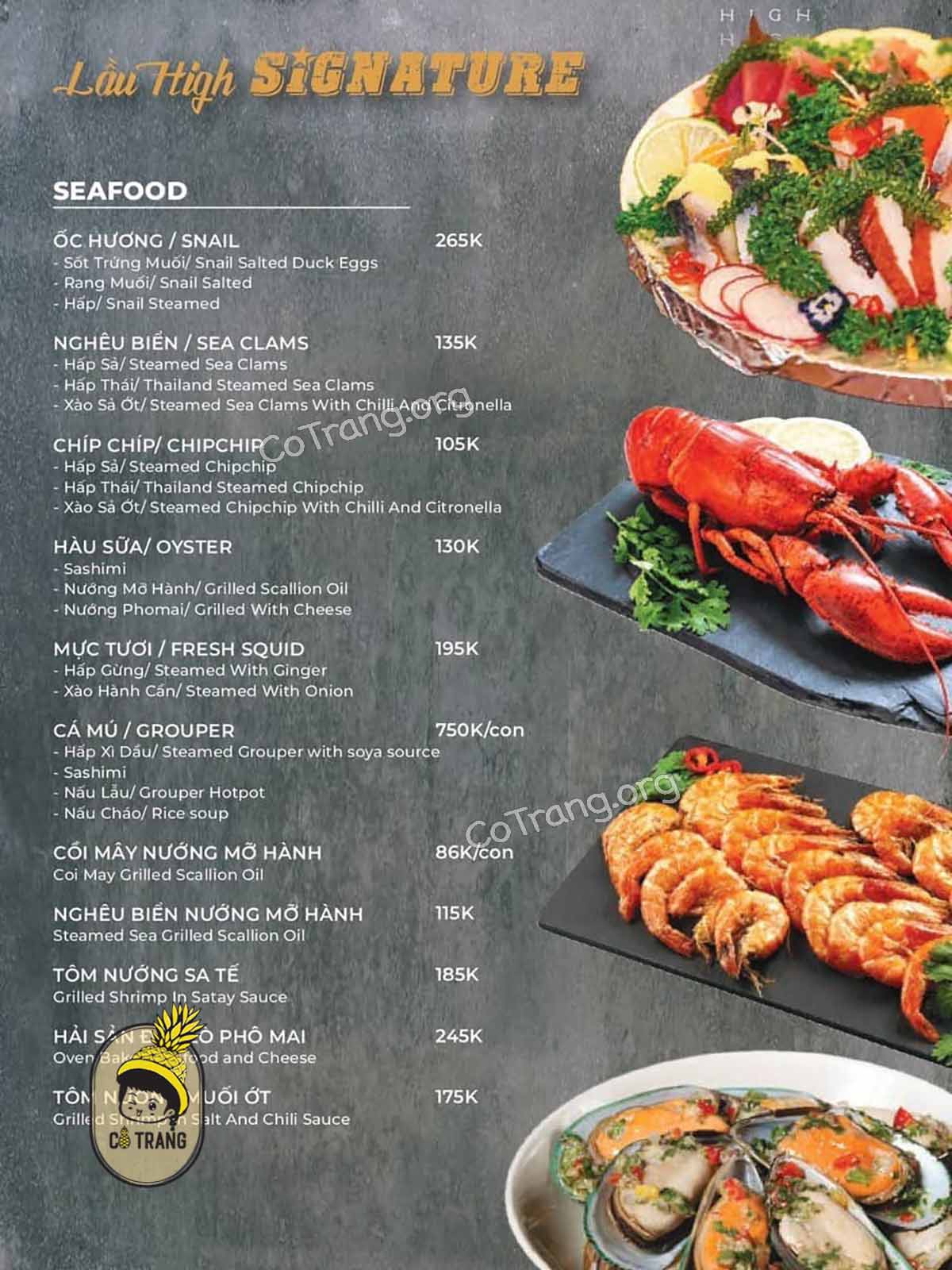 Menu Thực đơn tại Lầu High Food & Beer Đà Nẵng