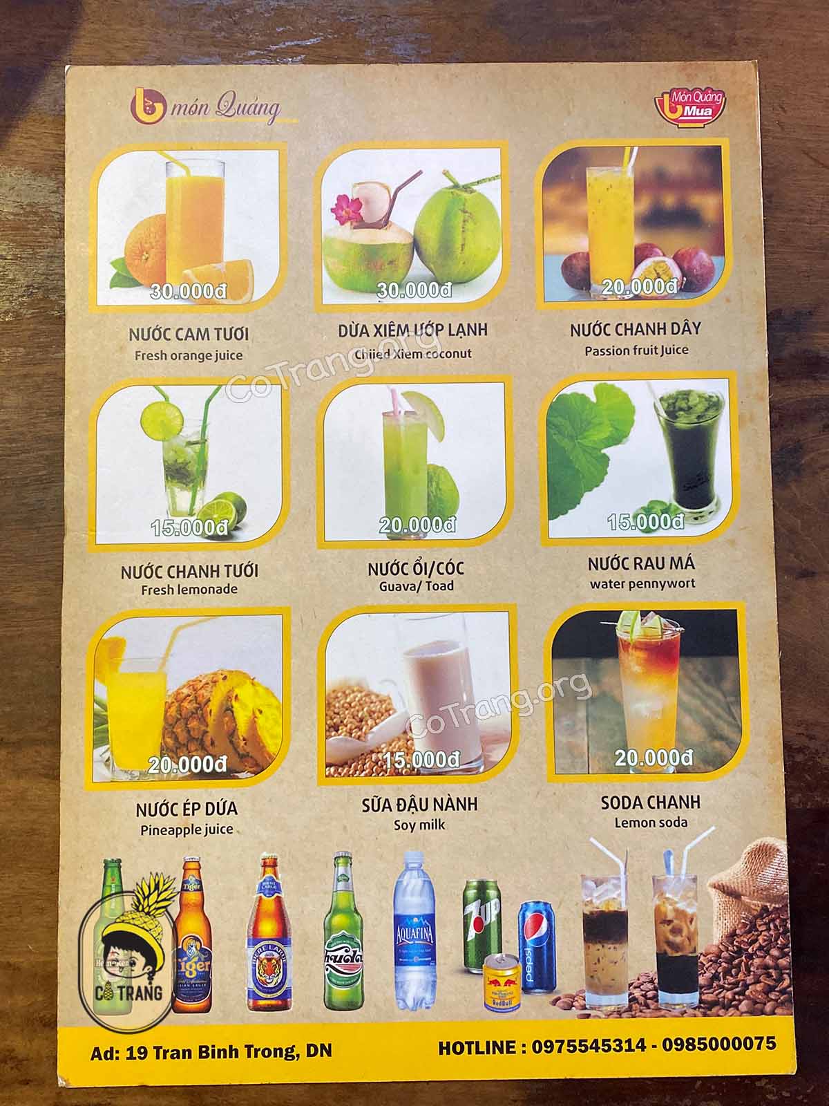 Menu Thực đơn tại Mỳ Quảng Bà Mua Đà Nẵng