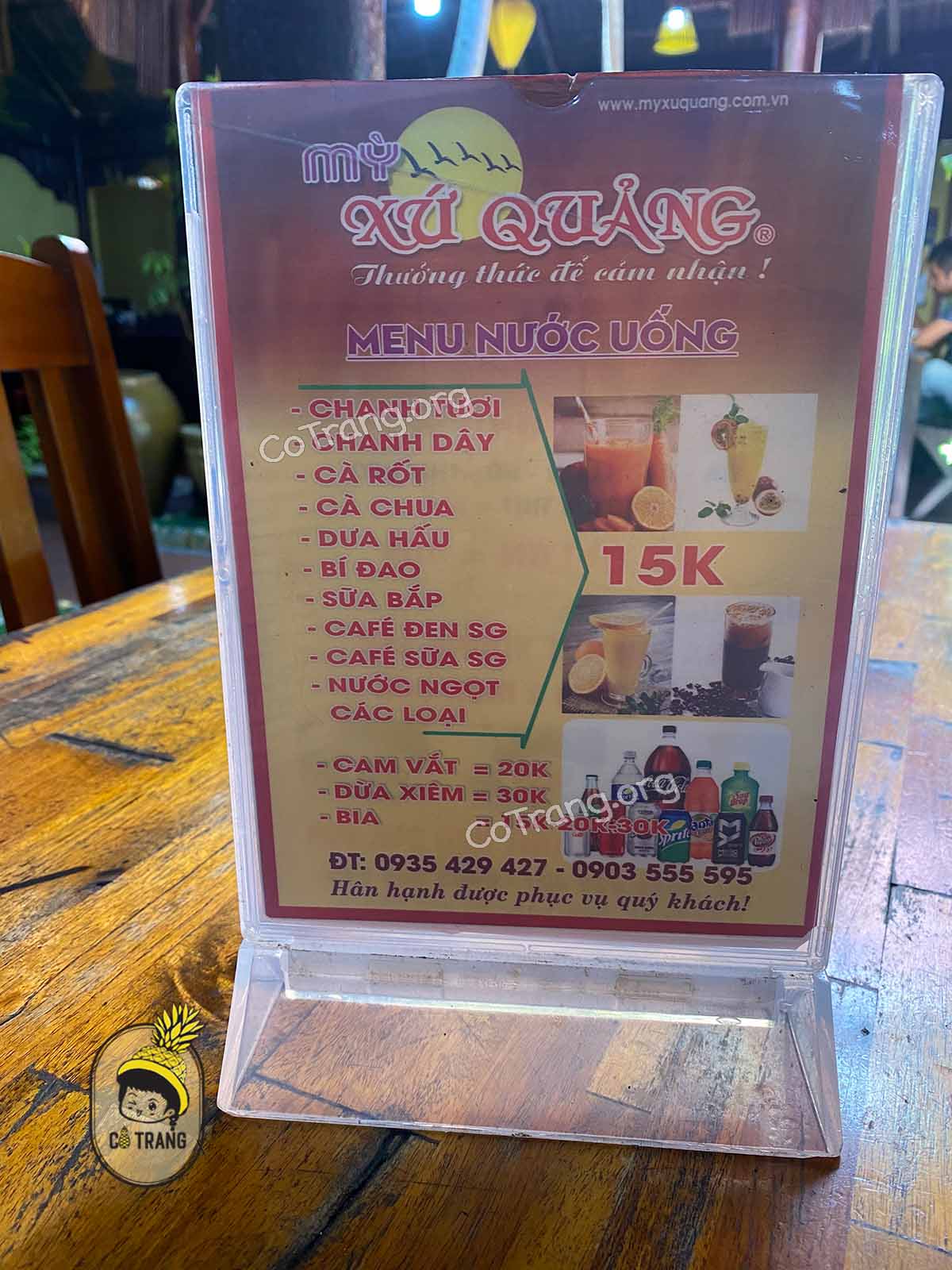 Menu Thực đơn tại Mì Xứ Quảng Đà Nẵng