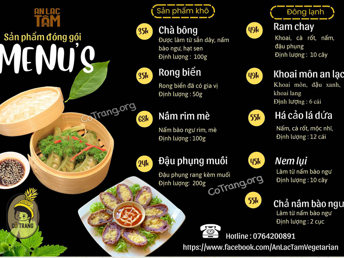 Menu Thực đơn tại An Lạc Tâm
