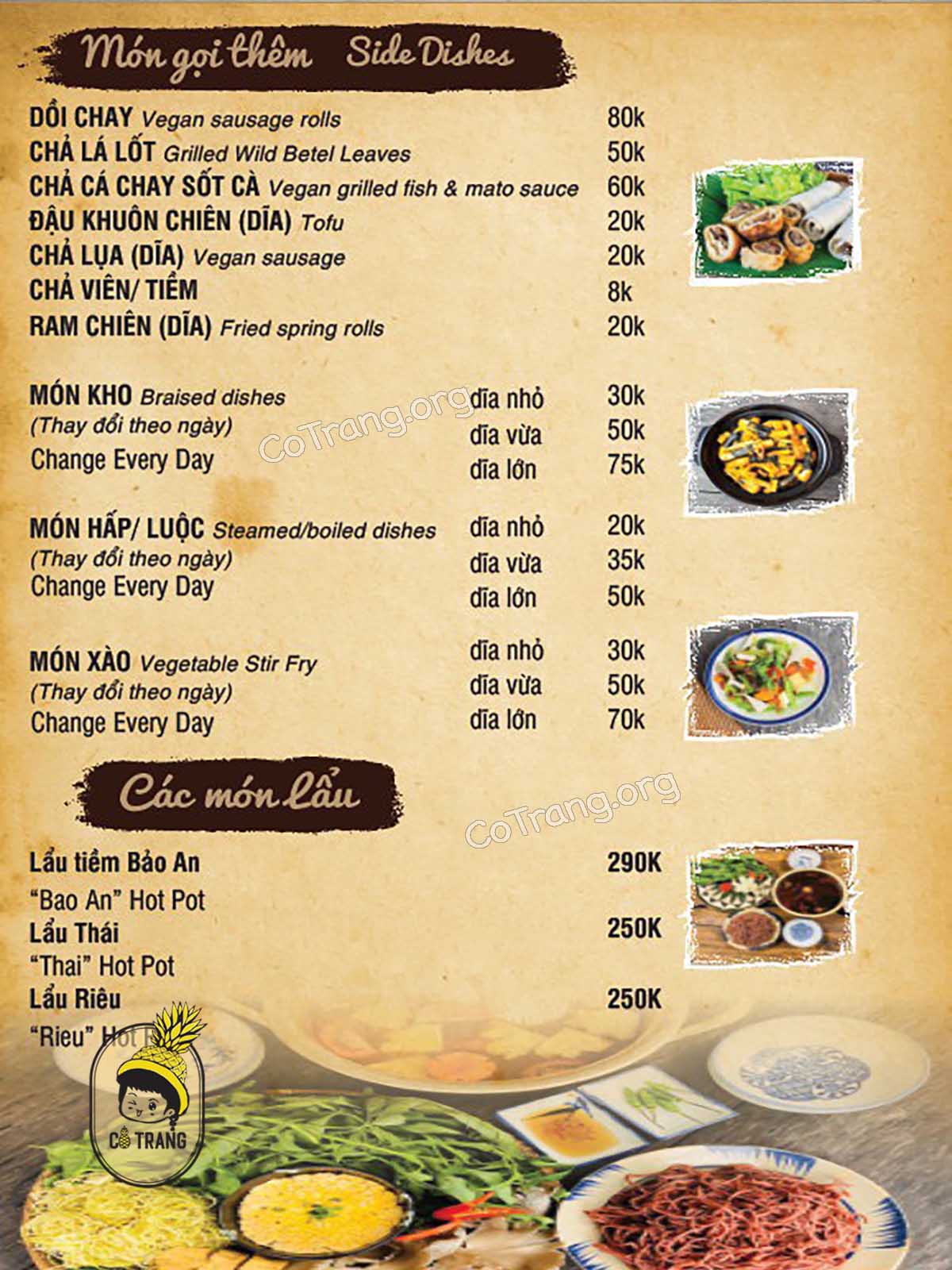 Menu Thực đơn tại Quán 