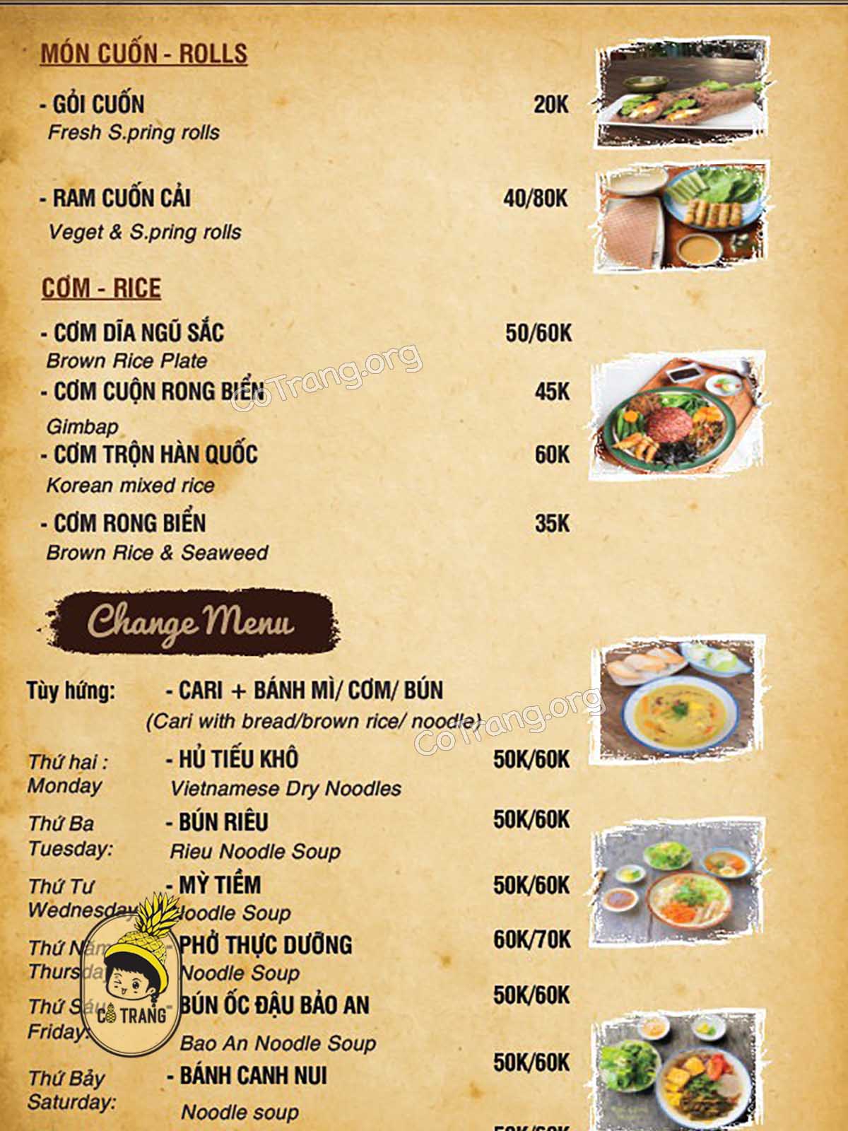 Menu Thực đơn tại Quán 