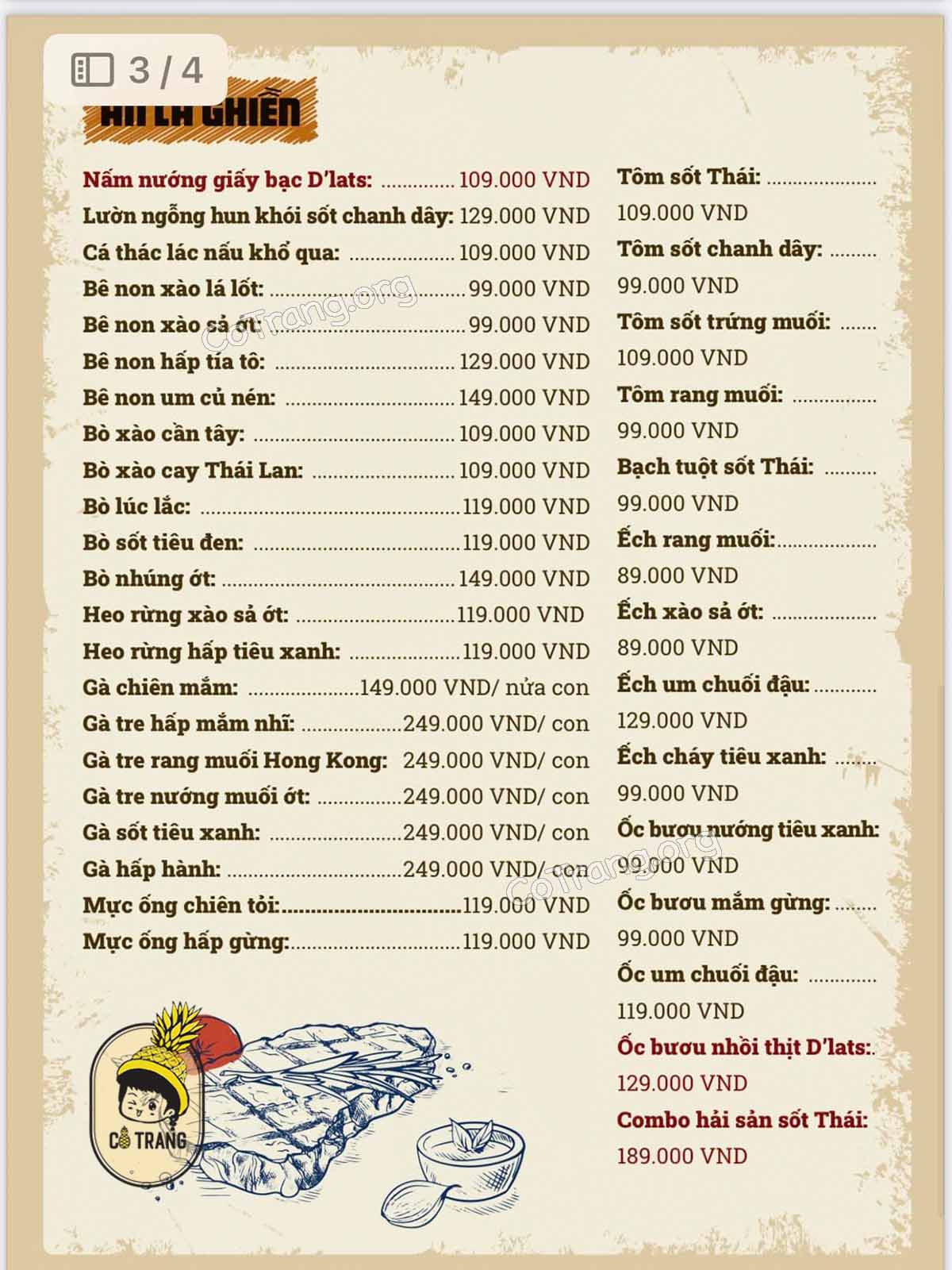 Menu thực đơn và đồ ăn tại Tiệm Ăn D'Lats Đà Nẵng