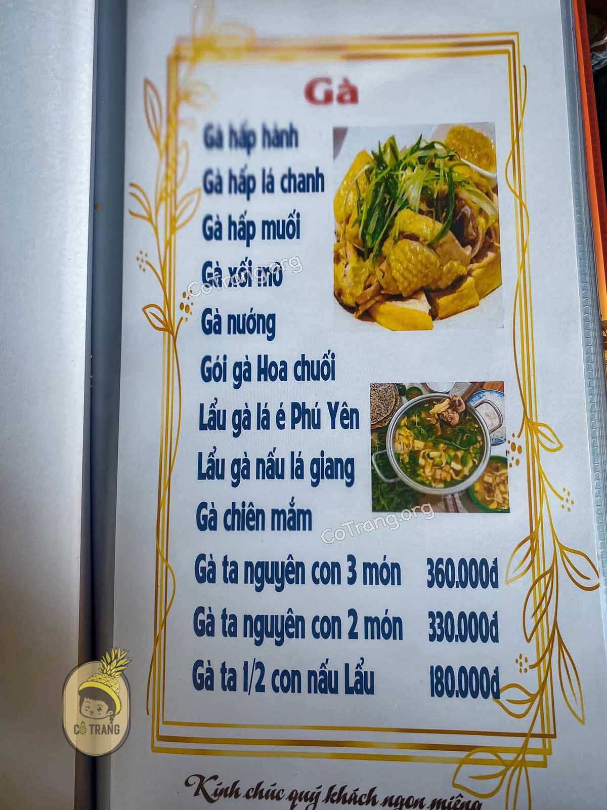 Menu món ăn tại Lẩu Gà Lá É Phú Yên 