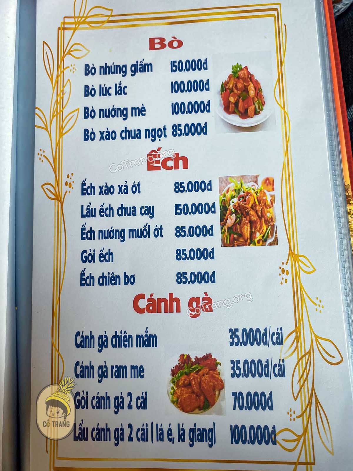 Menu món ăn tại Lẩu Gà Lá É Phú Yên 