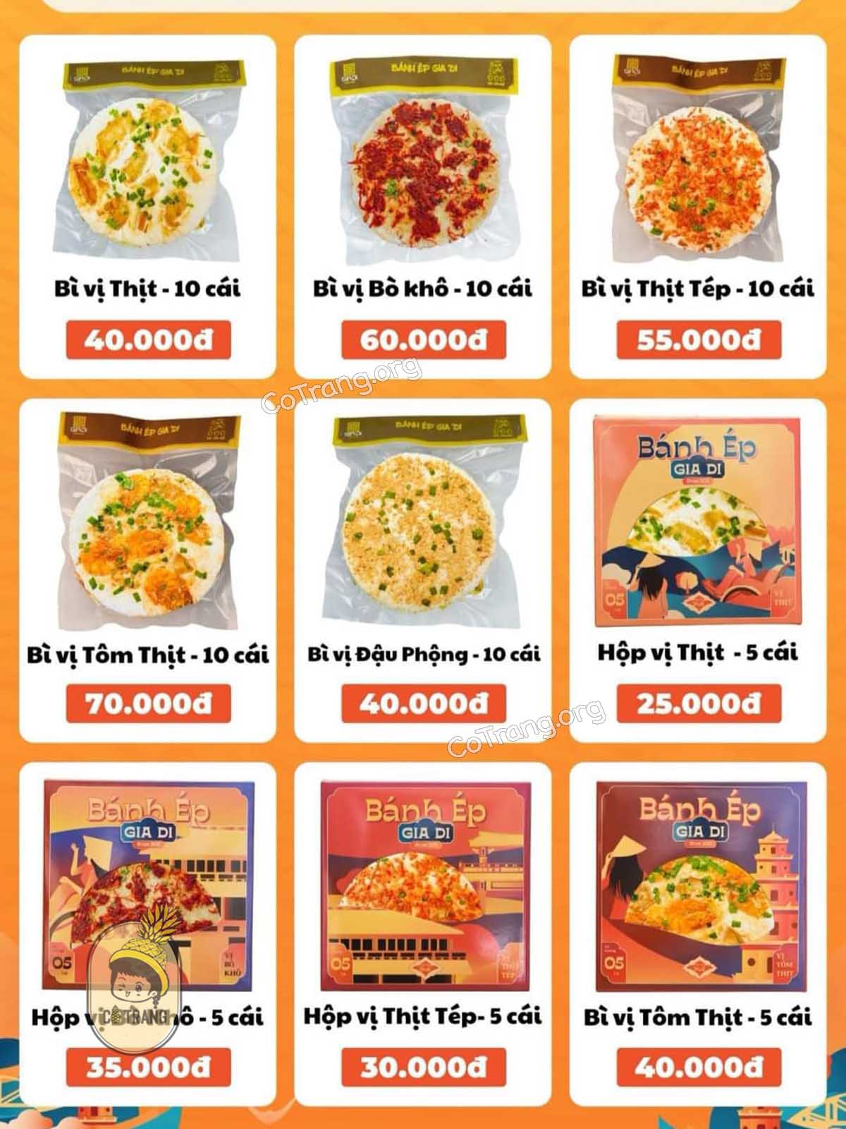 Menu món ăn tại Bánh Ép Gia Di