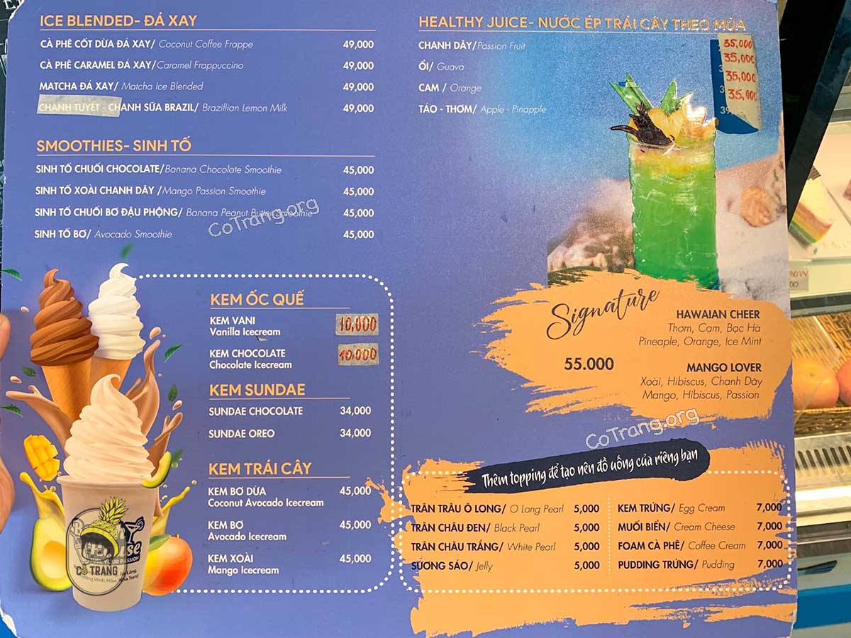 Menu thức uống tại Beach House Coffee Nha Trang