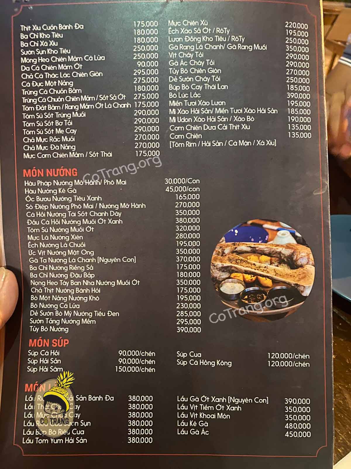 Menu thực đơn tại Nhà hàng Cá Lửa Đà Nẵng